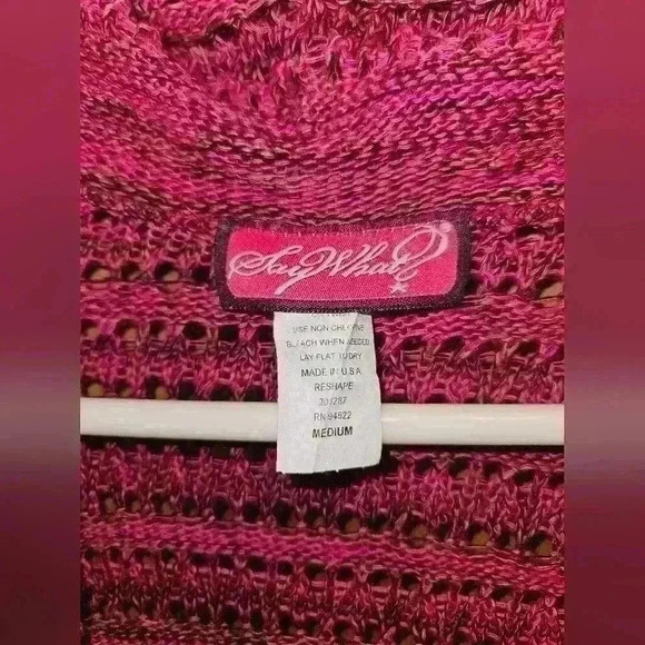 Say What? Cardigan sz Med open front, crocheted, 3/4 sleeve - Picture 2 of 4